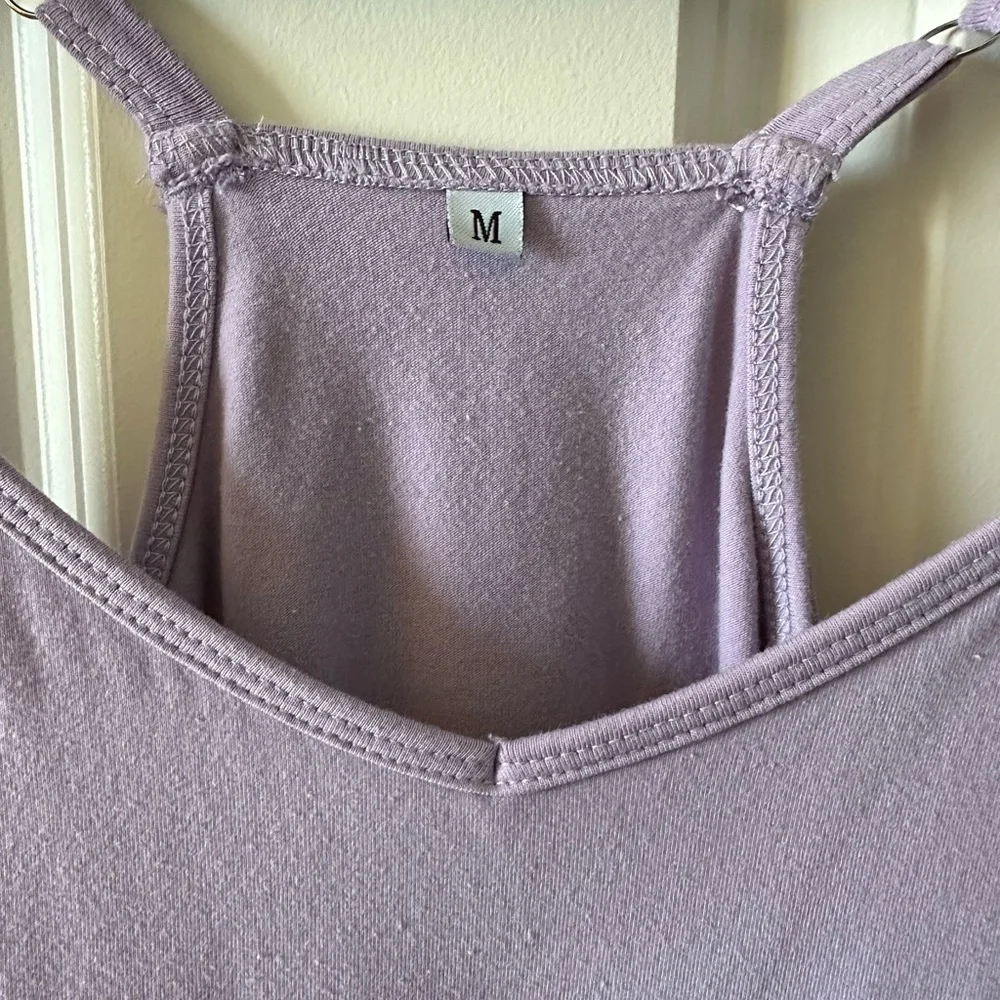 Free People Style Lavender Athletic Romper Built In Shorts Pockets Athleisure - Picture 4 of 7